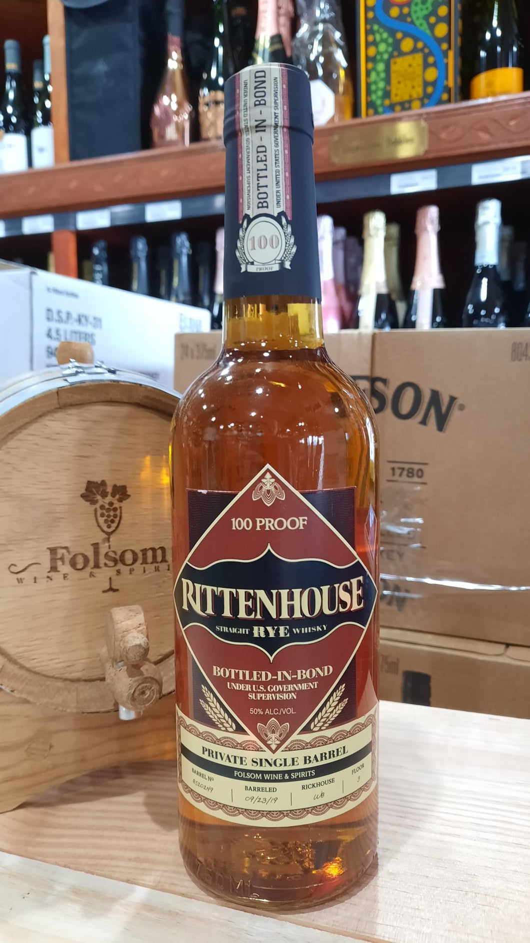 Rittenhouse Bottled In Bond Folsom Wine & Spirits Single Barrel Pick Straight Rye Whisky 750ml