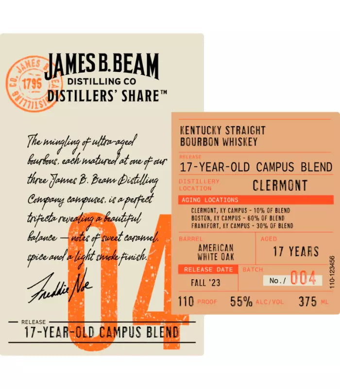 2023 James B. Beam Distillers Share 04 17 Year Old Clermont Blend Whiskey 375ml