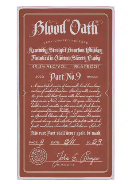 Blood Oath Pact No. 9 Kentucky Straight Bourbon Whiskey 750ml