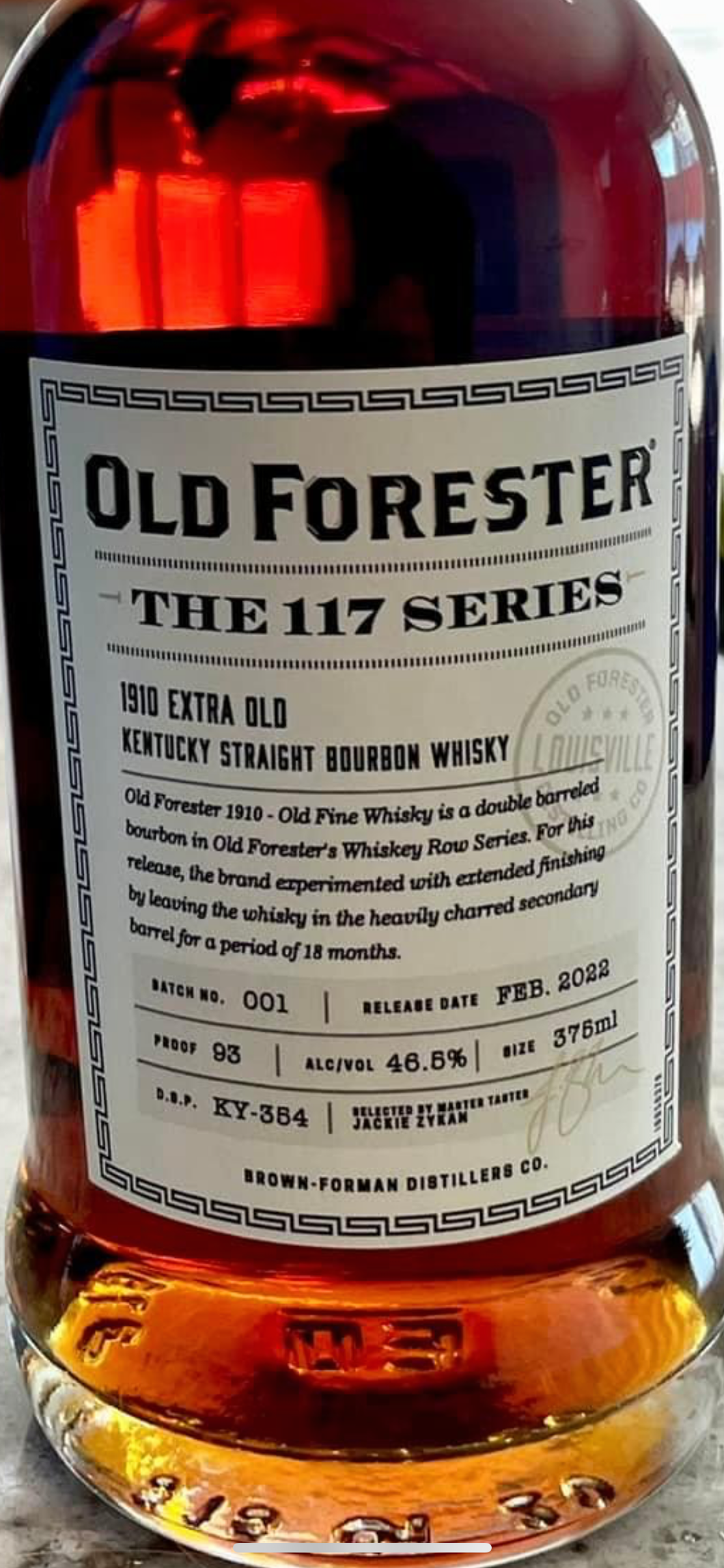 OLD FORESTER THE 117 SERIES 1910 EXTRA OLD
